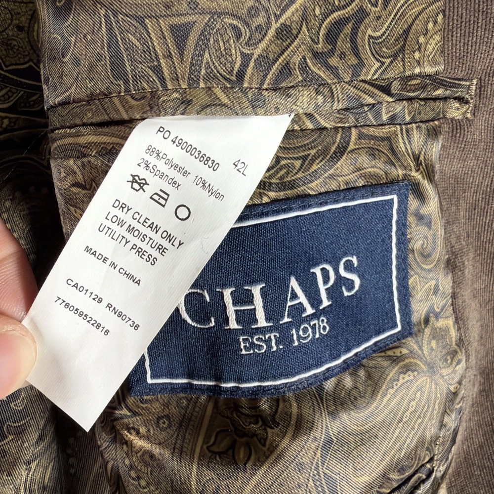 Chaps Mens‎ Corduroy Blazer 42L Brown Suade Paisley Lining Sport Coat Jacket - Picture 3 of 10